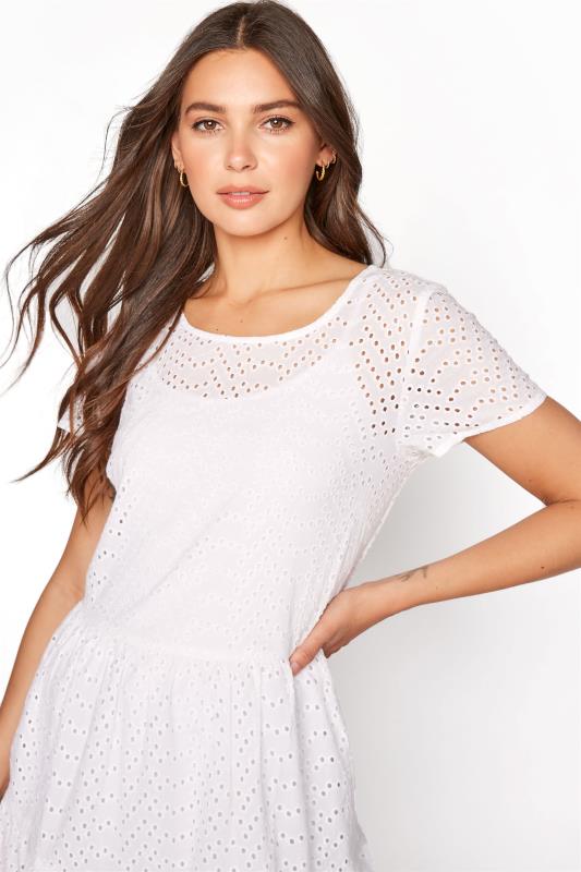 LTS Tall White Broderie Anglaise Tiered Tunic Dress 3