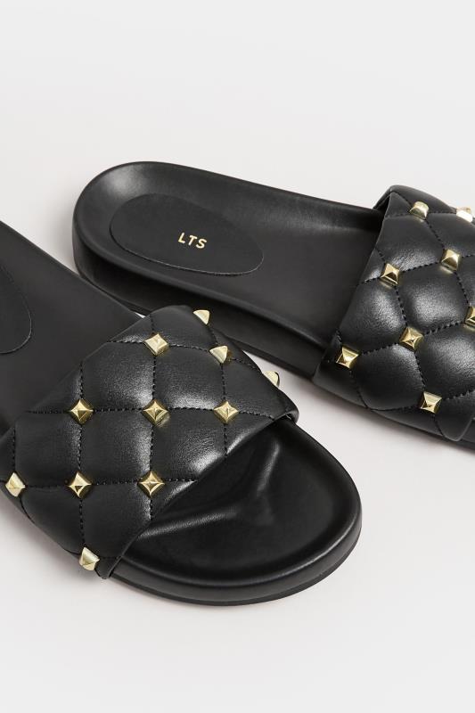 LTS Black Stud Quilted Sliders In Standard Fit | Long Tall Sally 5