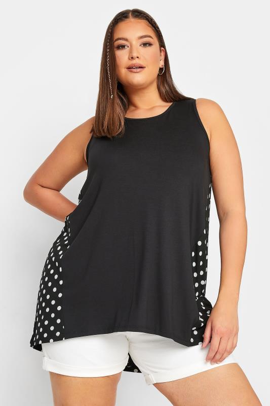 YOURS Curve Plus Size Black Polka Dot Print Back Vest Top | Yours Clothing  1