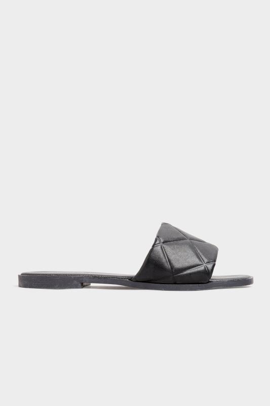 Black Quilted Flat Mules in Standard D Fit | Yours Clothing 2