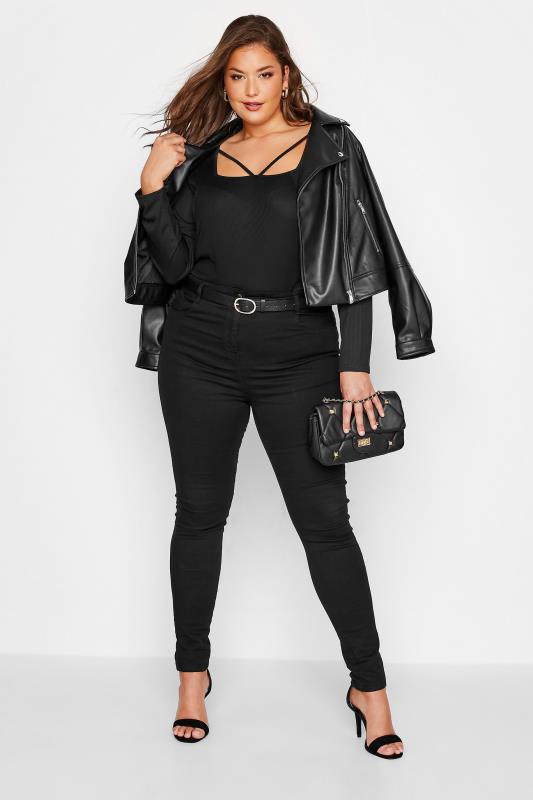 LIMITED COLLECTION Curve Black Cross Front Ribbed Top 2