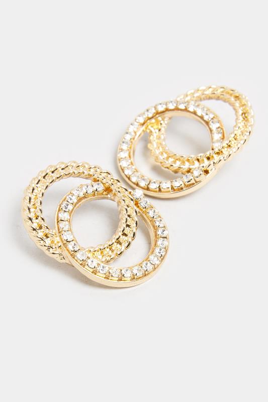 Gold Tone Diamante Double Twisted Circle Earrings | Yours Clothing 3