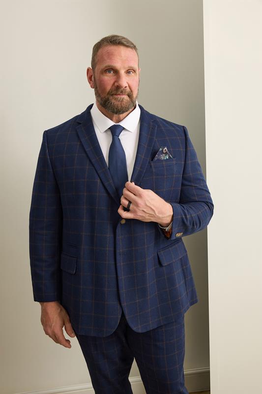  BadRhino Tailoring Big & Tall Veste de costume en tweed à carreaux bleu marine et rouille