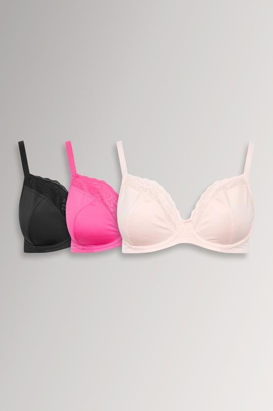  YOURSET 3 PACK Curve Black & Pink Animal Mesh Underwired Bras