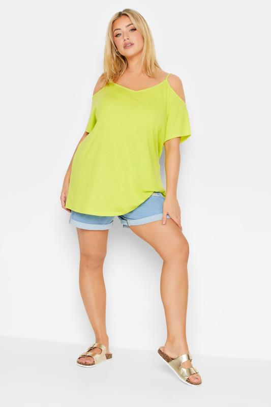 YOURS Plus Size Lime Green Cold Shoulder Top | Yours Clothing 2