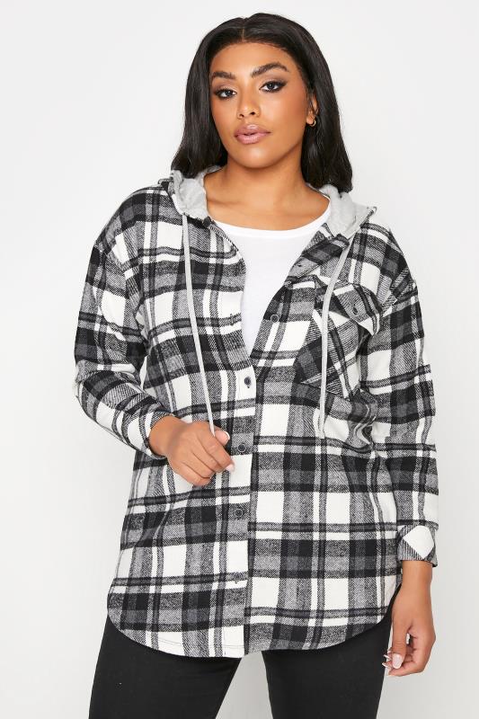Plus Size  Grey Soft Touch Checked Shacket