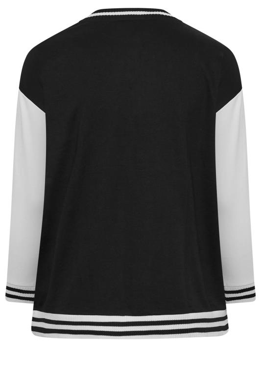 Plus Size Black & White Varsity Bomber Jacket | Yours Clothing 7