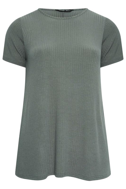YOURS Plus Size Sage Green Ribbed T-Shirt | Yours Clothing 8
