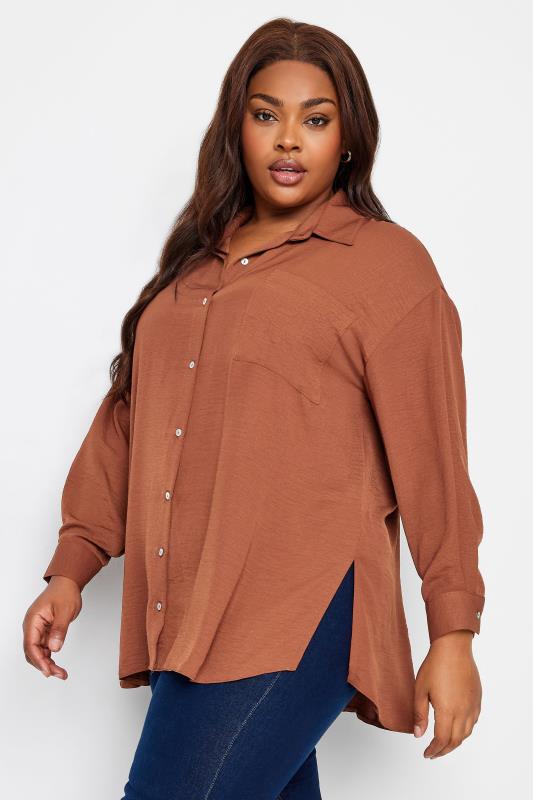YOURS Plus Size Brown Button Through Shirt | Yours Clothing 1