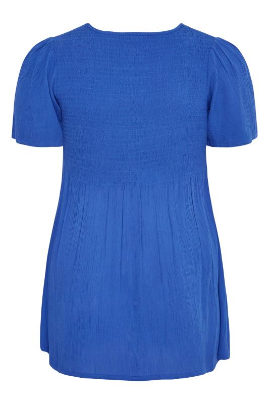 LIMITED COLLECTION Curve Royal Blue Shirred Crinkle Smock Top 7