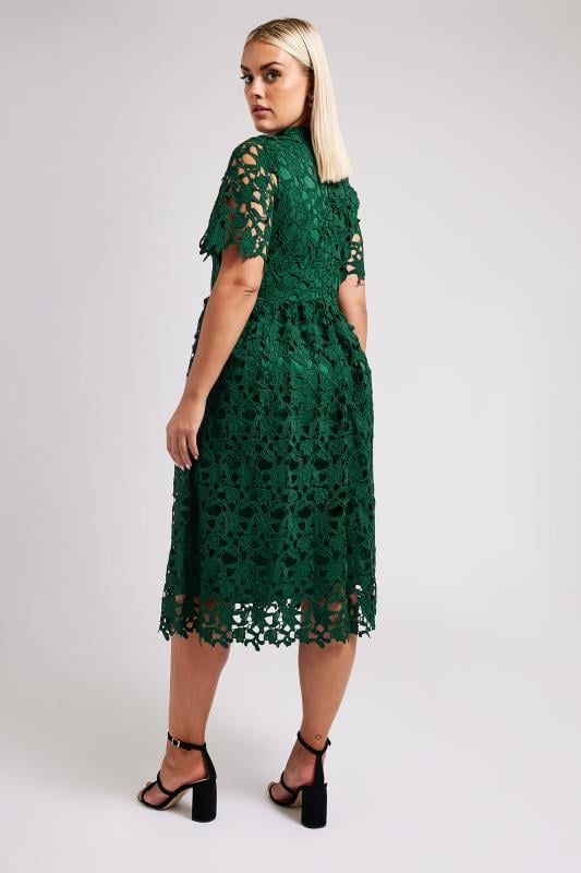 Yours Plus Size Emerald Green Lace Crochet Midi Dress 3