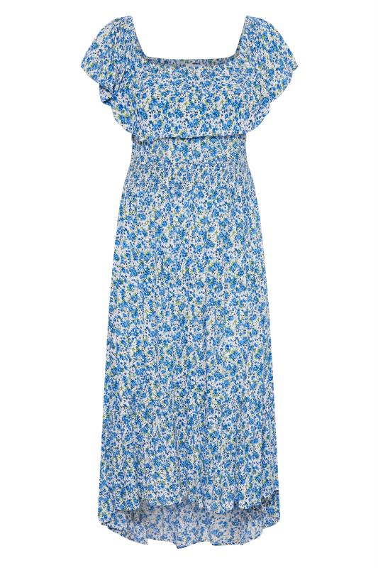 YOURS LONDON Curve Blue Ditsy Floral Print Bardot Dress_F.jpg