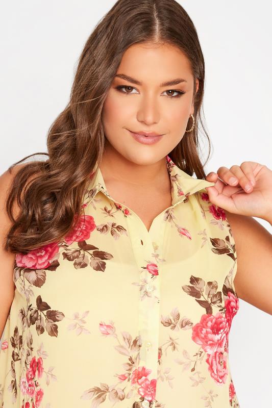 Plus Size Yellow Floral Print Sleeveless Swing Blouse | Yours Clothing 4