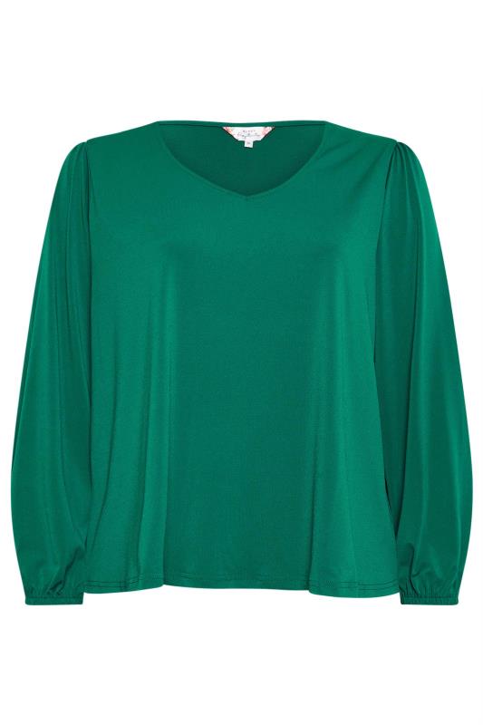 Manon Bapitise Green Jersey V-Neck Long Sleeve Blouse 1
