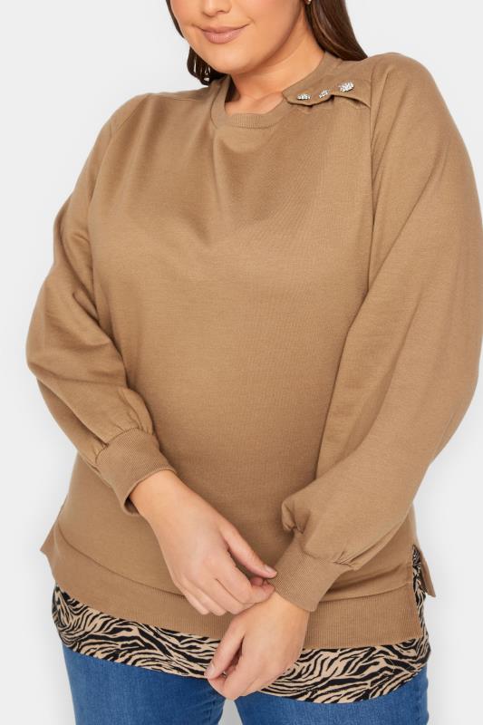 Curve Plus Size Brown Zebra Print Hem Sweatshirt | Yours Clothing  5