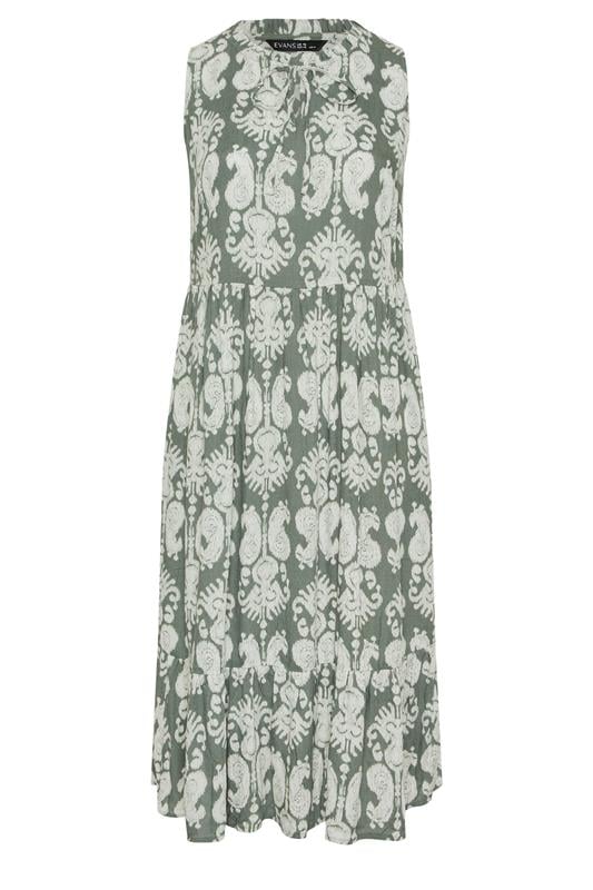 EVANS Plus Size Green Abstract Print Tie Neck Maxi Dress | Evans 6