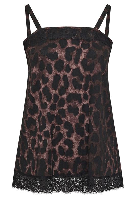YOURS Plus Size Brown Leopard Print Lace Trim Vest Top | Yours Clothing 5