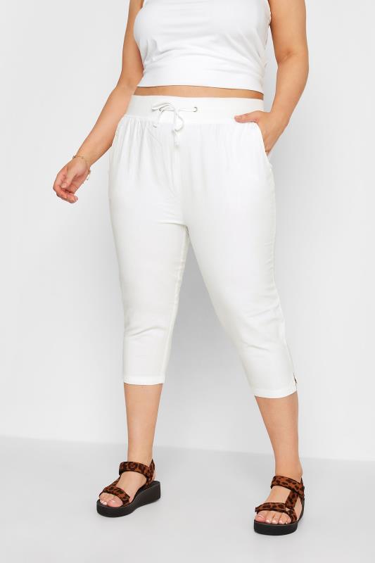 Plus Size  YOURS Curve White Cool Cotton Cropped Trousers