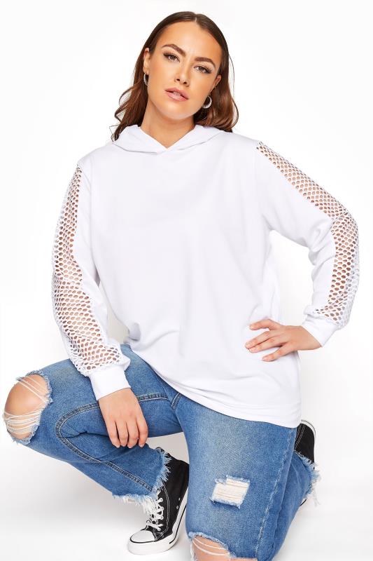 white fishnet hoodie