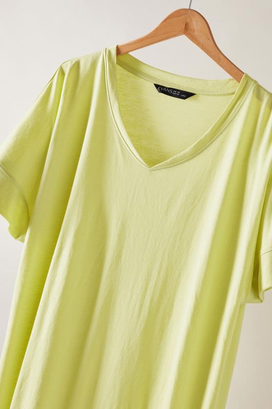 EVANS Plus Size Chartreuse Green V-Neck Modal Rich T-Shirt | Evans 7