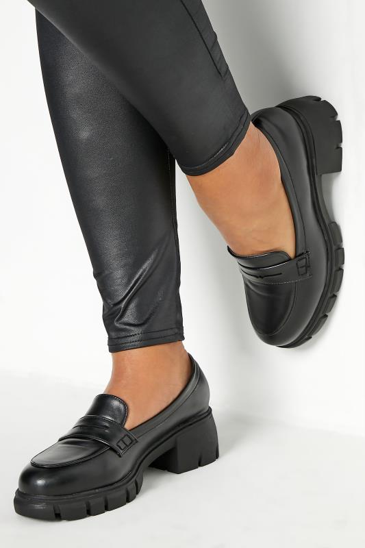 Petite  Yours Black Chunky Loafers In Extra Wide EEE Fit