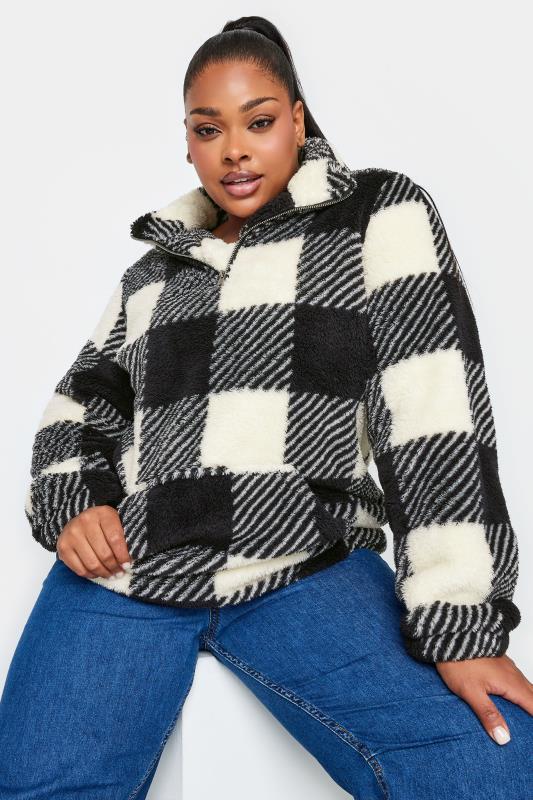 YOURS Plus Size Check Print Half Zip Fleece Sweatshirt | Yours Clothing 5