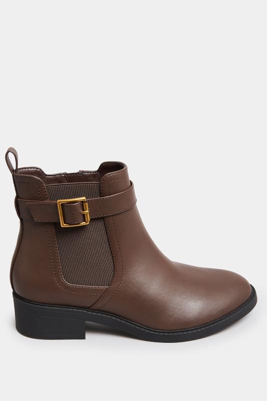 Brown Buckle Faux Leather Ankle Boots In Wide E Fit & Extra Wide EEE Fit | Yours Clothing 3