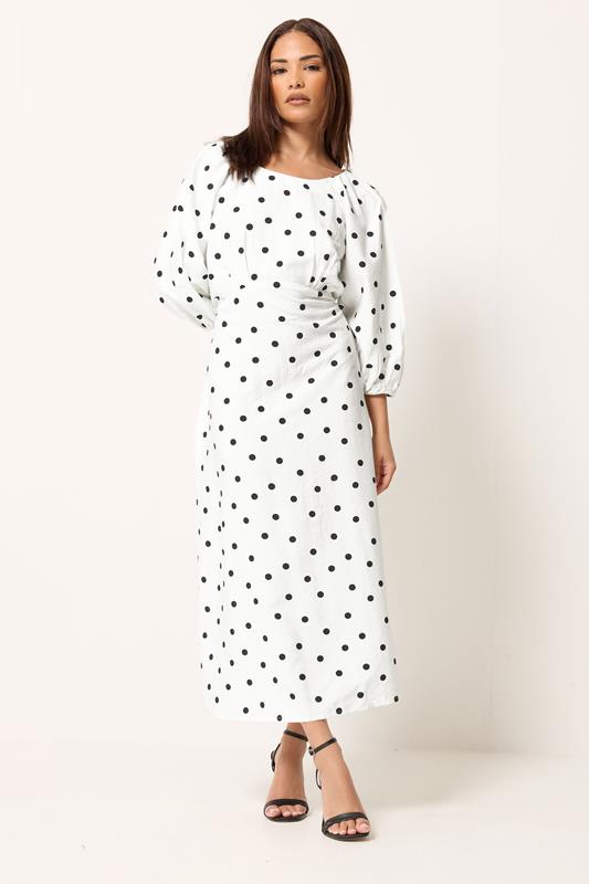 PixieGirl Petite Women's White Polka Dot Cotton Midi Dress | PixieGirl 1