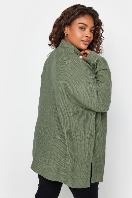 YOURS Plus Size Sage Green Quarter Zip Jumper | Yours Clothing 3