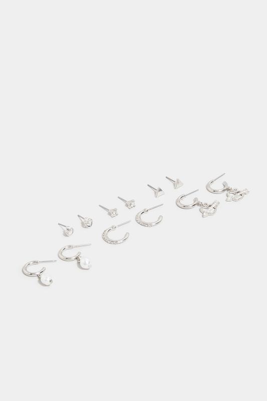 6 PACK Silver Hoop Stud Earrings Set 3