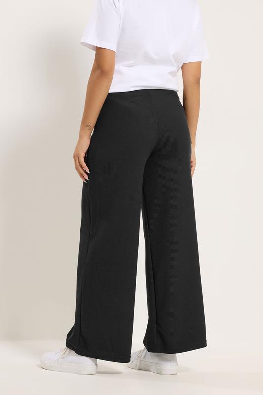 M&Co Petite Black Ribbed Wide Leg Trousers | M&Co 4