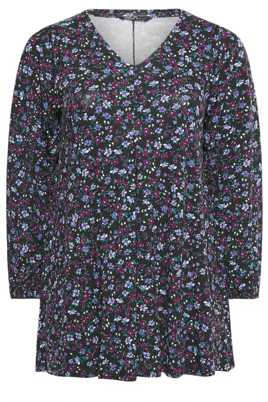 YOURS Plus Size Purple Floral Print Long Sleeve Swing Top | Yours Clothing 5