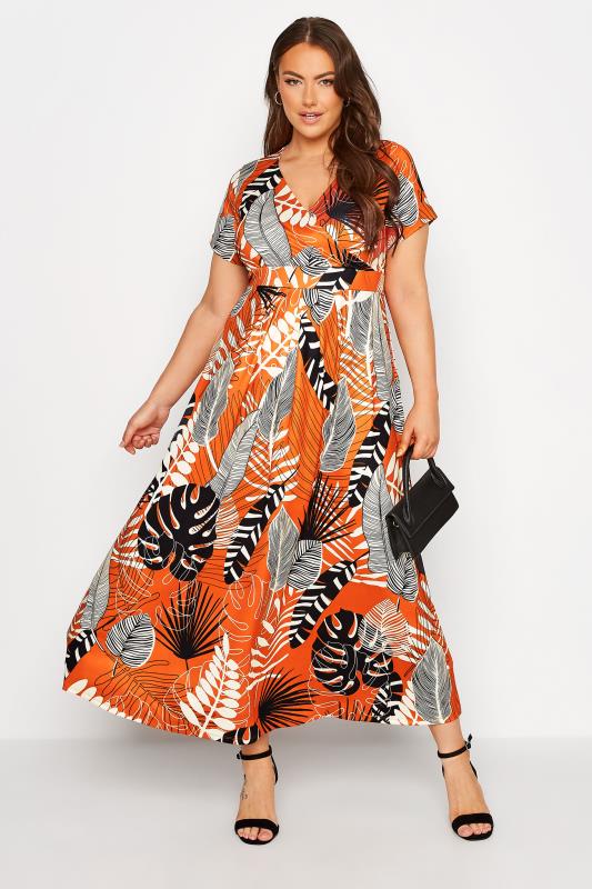 Plus Size Orange Leaf Print Maxi Dress | Yours Clothing 2