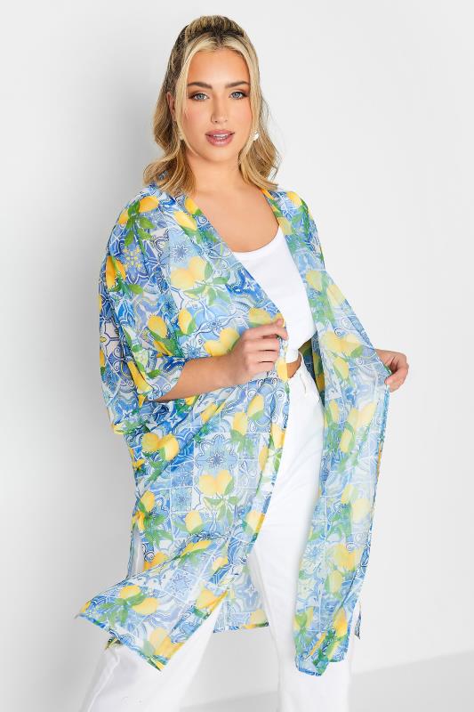 YOURS Plus Size Blue Lemon Print Beach Kimono | Yours Clothing 3