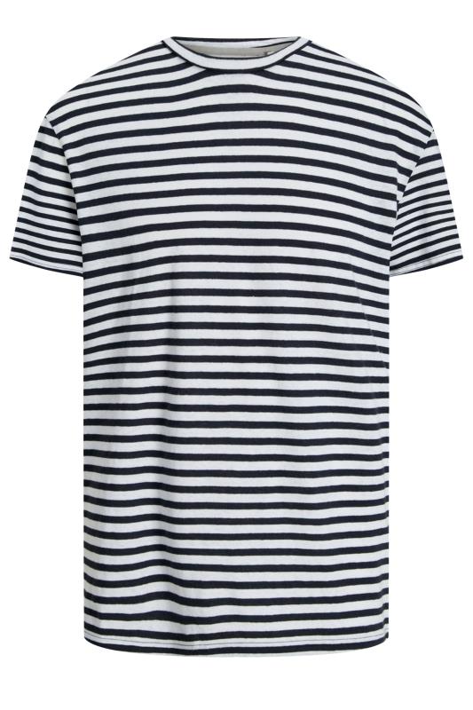 Men's  JACK & JONES Big & Tall White & Navy Blue Striped Linen T-Shirt