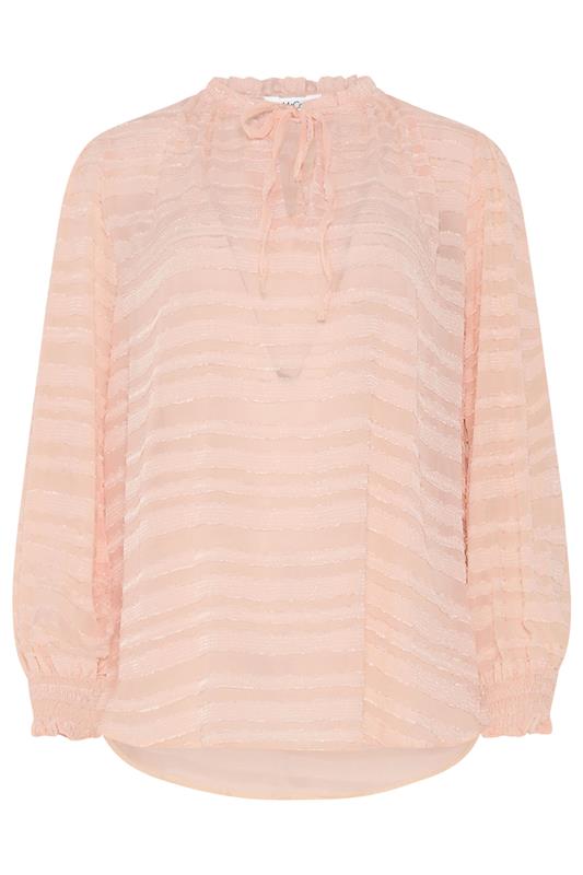 M&Co Pink Textured Stripe Tie Neck Blouse | M&Co 5