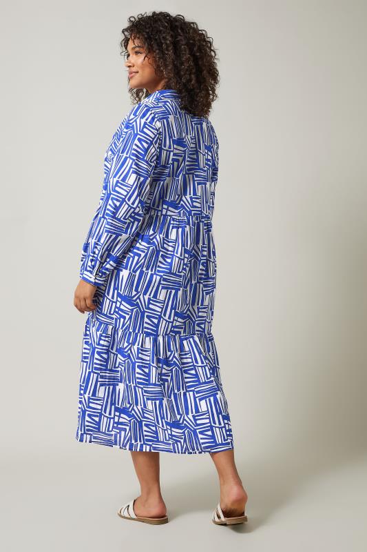 EVANS Plus Size Blue Abstract Print Long Sleeve Shirt Dress | Evans 4