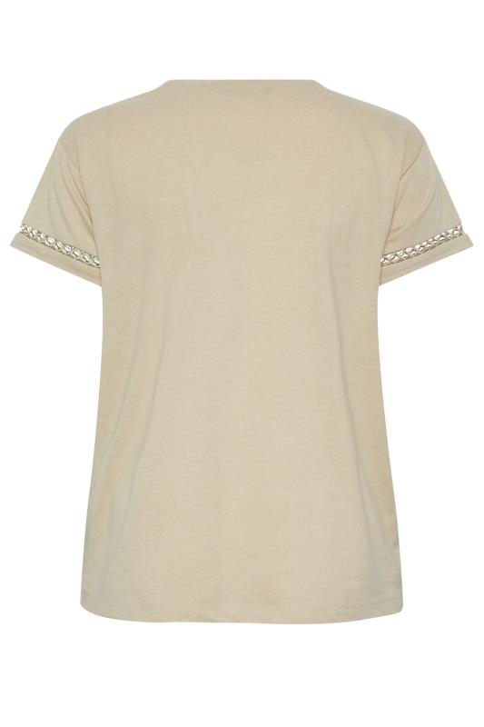 LIMITED COLLECTION Plus Size Beige Brown Crochet Trim T-Shirt | Yours Clothing  7