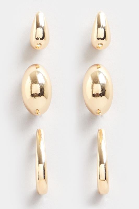 3 PACK Gold Tone Droplet Hoop Set | Yours Clothing 3