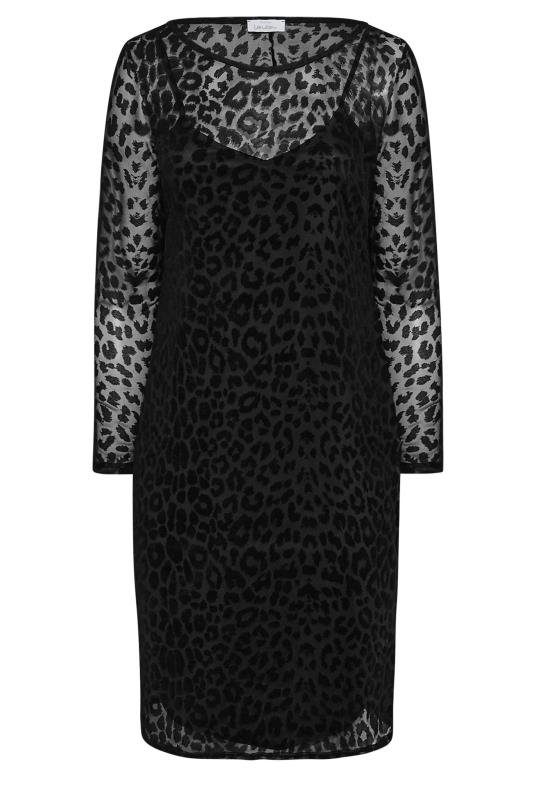 YOURS LONDON Curve Black Flocked Animal Print Mesh Dress 6