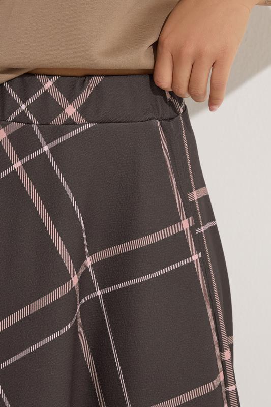 PixieGirl Petite Women's Chocolate Brown & Pink Check Midi Skirt | PixieGirl 4