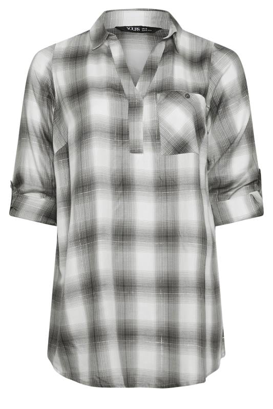 YOURS Plus Size Black and Silver Metallic Check Print Shirt | Yours Clothing 6