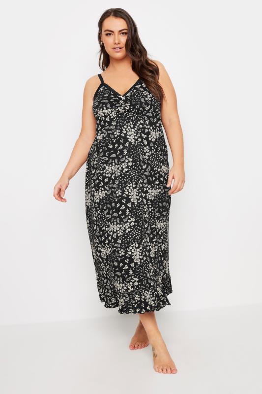 YOURS Plus Size Black Paisley Print Midaxi Chemise Nightdress | Yours Clothing  2