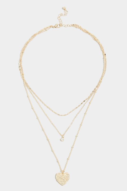  Tallas Grandes Gold Tone Heart Triple Layer Necklace