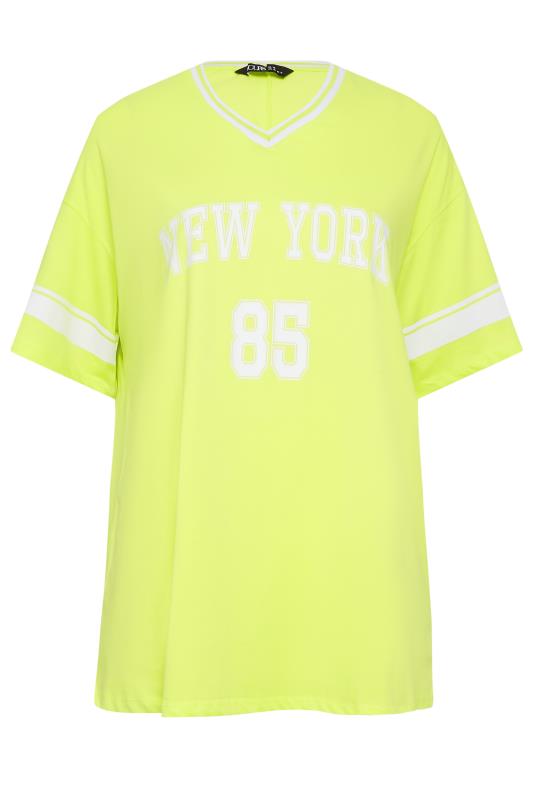 YOURS Curve Plus Size Lime Green 'New York' Slogan Varsity T-Shirt | Yours Clothing  6