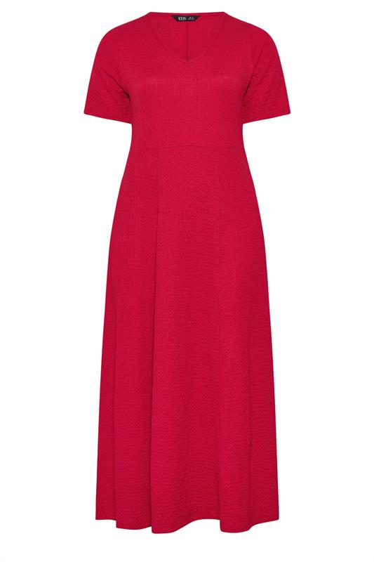 YOURS Plus Size Red Textured V-Neckline Maxi Dress | Yours Clothing 5