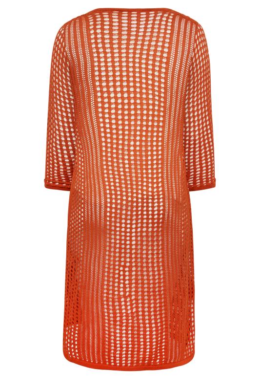 YOURS Plus Size Orange Crochet Button Longline Cardigan | Yours Clothing 7