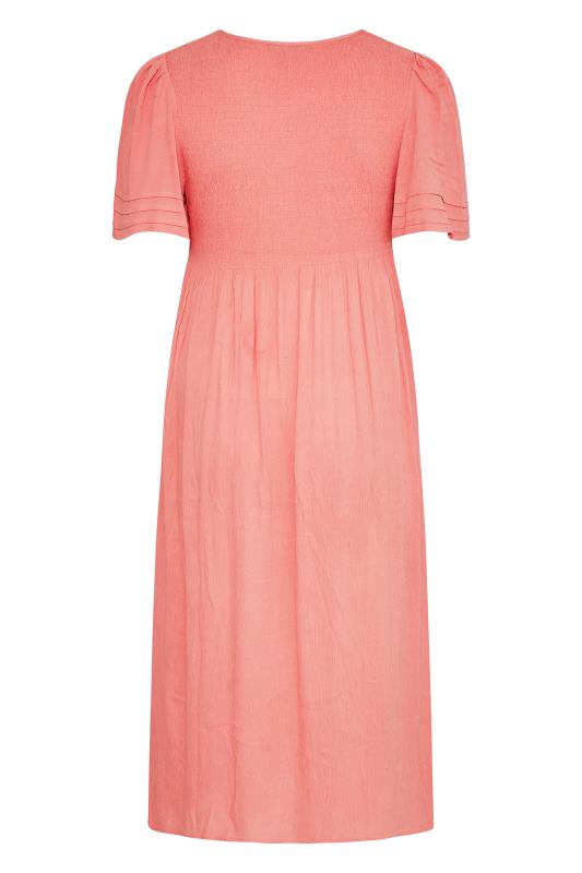 LIMITED COLLECTION Plus Size Coral Pink Crinkle Angel Sleeve Dress | Yours Clothing  7