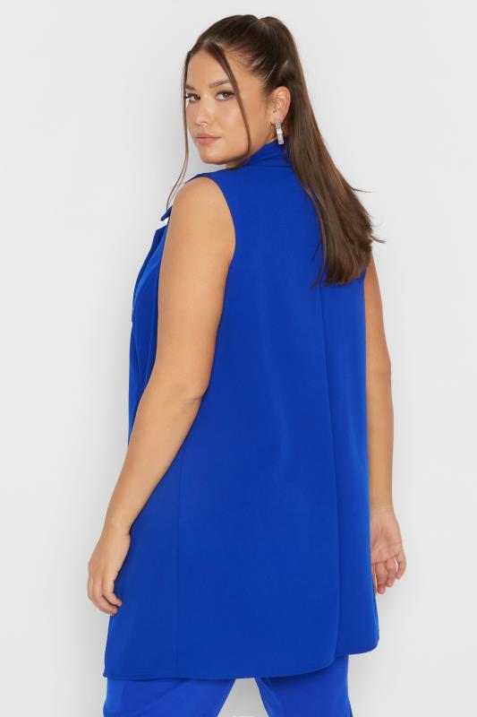 LIMITED COLLECTION Plus Size Cobalt Blue Button Front Sleeveless Blazer | Yours Clothing 3
