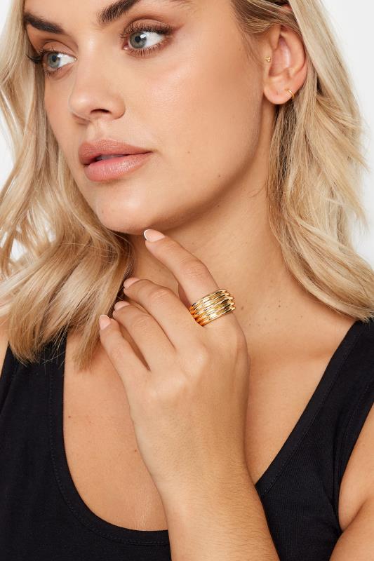  Tallas Grandes Gold Tone Layered Stretch Statement Ring